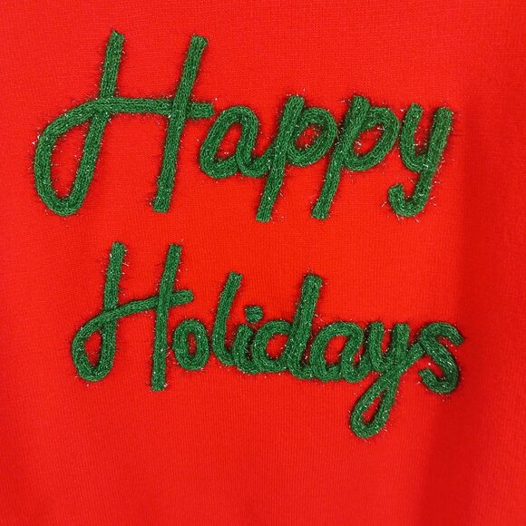 Main Strip, Happy Holidays Tinsel Sweater, Red W/ Green SZ MED, Novelty, Festive - Picture 10 of 15